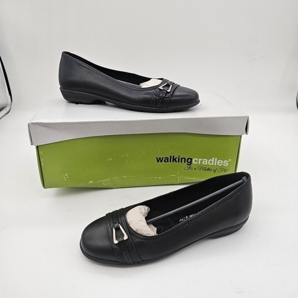 NIB Walking Cradle Flynn Black Leather Slip On Ballet Flats Shoes Size 5 - Picture 12 of 13